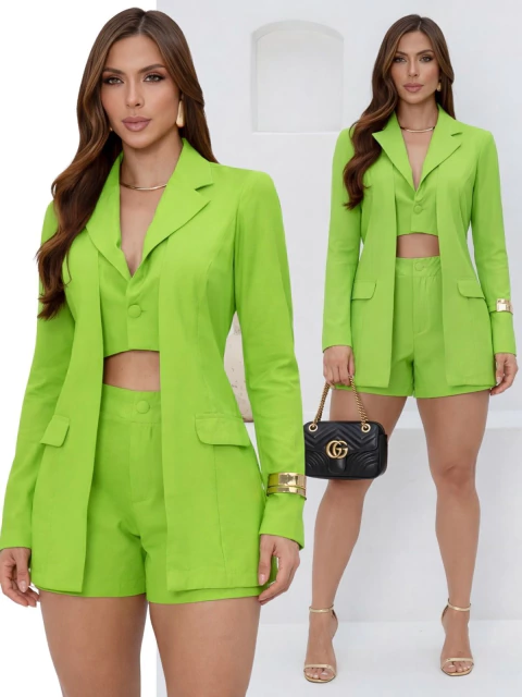 Conjunto Feminino Blazer Colete Duplo Shorts Curto Elegante 1020 - comprar online