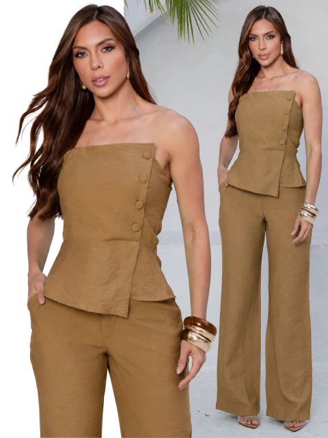 Conjunto Longo Feminino Blusa Tomara que Caia e Calça Pantalona 9881 - comprar online