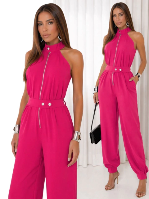 Macacão Feminino Alfaiataria Longo Com Ziper Frontal Pantalona Elegante 9895 na internet