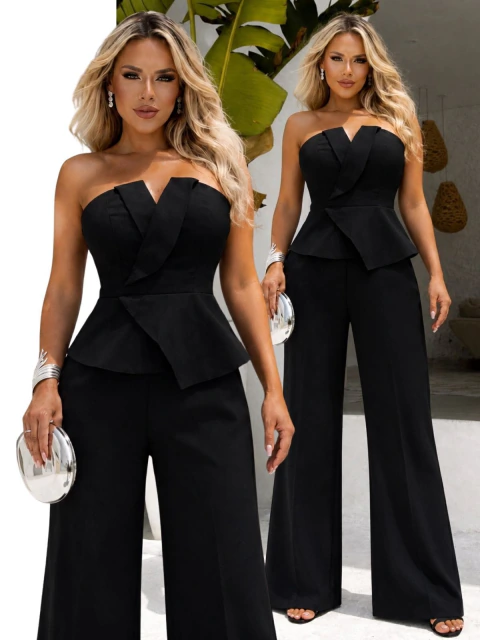 9916 Conjunto Alfaiataria Feminino Tomara Que Caia Calça Elegante Marrant