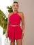9737a Conjunto alafiataria de Cropped e Shorts Com Cinto - Tropical Fashion