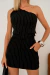 Conjunto de Cropped Um Ombro Só e Saia Alfaiataria Risca De Giz 9742
