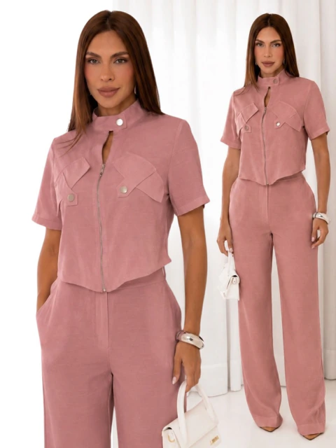 Conjunto Feminino Alfaiataria Blusa e Calça Pantalona Elegante 9903 - comprar online
