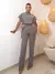 9720a Conjunto alfaiataria de cropped gola alta e calça - loja online