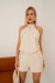 9813a Conjunto alfaiataria Feminino Curto Blusa Gola Alta e Shorts - Tropical Fashion