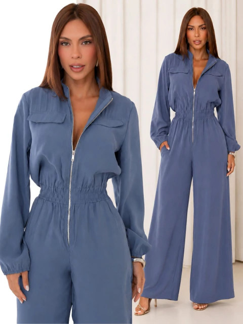 Macacão Feminino Longo Alfaiataria Zíper 9904 - Tropical Fashion