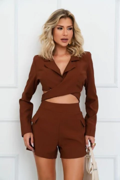 Conjunto Feminino Curto Cropped Manga Longa e Shorts Alfaiataria 9710 - comprar online