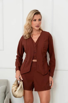 Conjunto Alfaiataria Feminino Colete Cropped Duplo e Shorts 9839 - comprar online