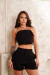 9746a Conjunto Feminino Alfaiataria de Cropped Tomara Que Caia e Shorts