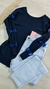 Blusa azul tricot com lacinho nas mangas cod2432