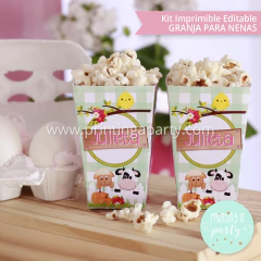 kit imprimible granja nenas decoración candy bar invitación granja