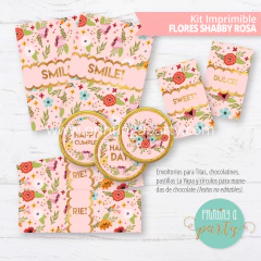 kit imprimible flores shabby rosa candy bar flores cumpleaños flores