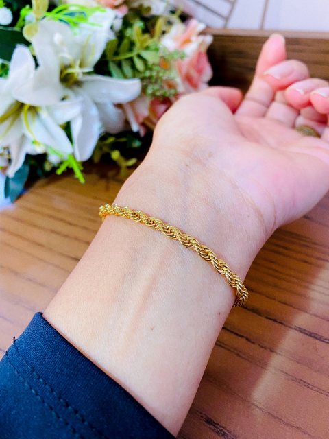 (Garantia 3 Meses) Pulseira Cordão Baiano Folheado A Ouro 18k