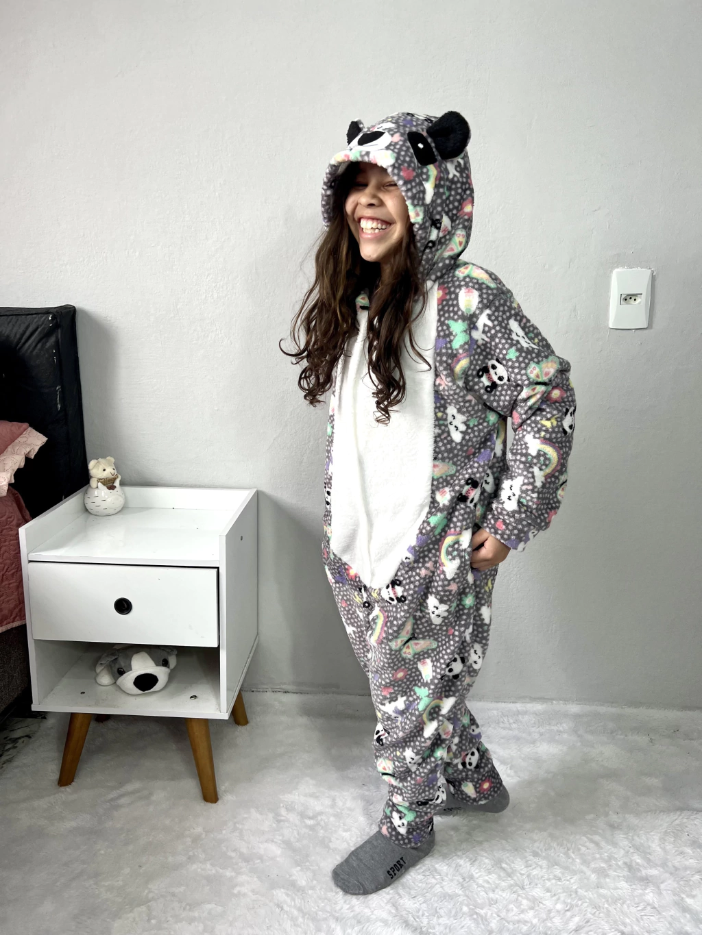 Macacão panda fleece infantil