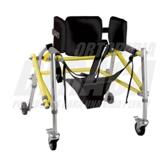 Andador de Aluminio PEDIÁTRICO POSTERIOR con ARNES y RUEDAS GIRATORIAS CON FRENOS - Tamaño: GRANDE | Importado