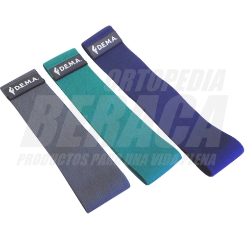 KIT DE 3 BANDAS CIRCULARES DE TELA REFORZADA Interior Antideslizante para Rehabilitación, Fitness, Gym.
