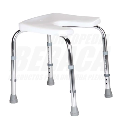 BANQUETA DE ALUMINIO PARA BAÑO CON ESCOTADURA HIGIENICA