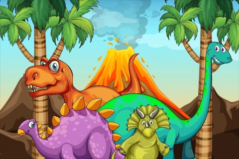 Painel de Tecido Sublimado Dinossauros Vulcão