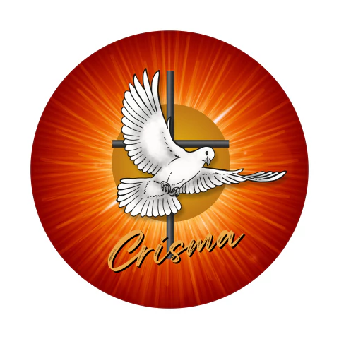 Painel de Tecido Sublimado Redondo Católico Crisma Pássaro Espírito Santo Raios de Luz c/ Elástico 150x150cm
