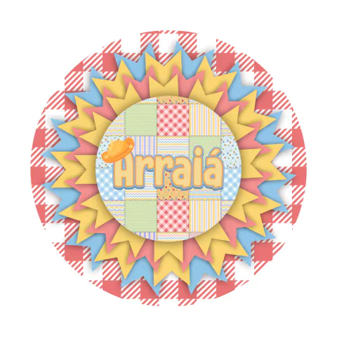 Painel de Tecido Sublimado Redondo Arraiá Retalhos Bandeirinhas Festa Junina Vermelho c/ Elástico 150x150cm