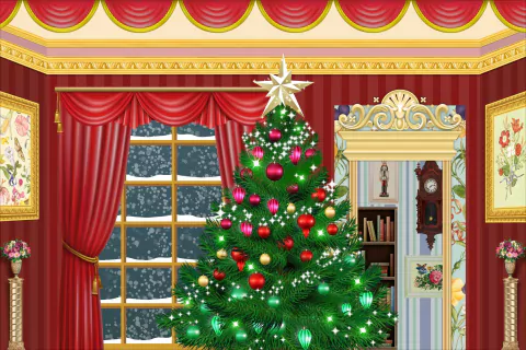 Painel de Lona Natal Vermelho Árvore Casa Janela - 180x120cm