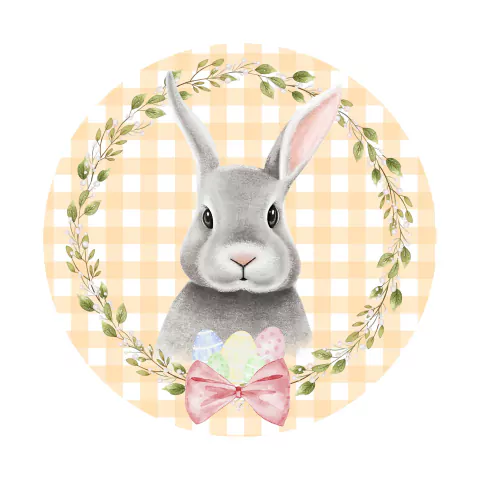 Painel de Tecido Sublimado Redondo Xadrez coelho da páscoa ramos e ovos 1,5x1,5cm