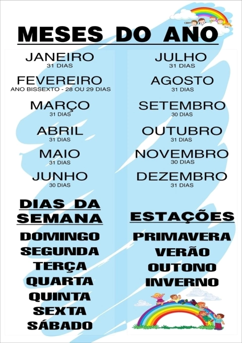 Banner de Lona Escolar Meses Dias e Estações do ano - 85x60cm