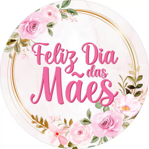 Painel de Tecido Sublimado Redondo Feliz dia das mães flores e arcos dourados C/Elástico - 150x150cm