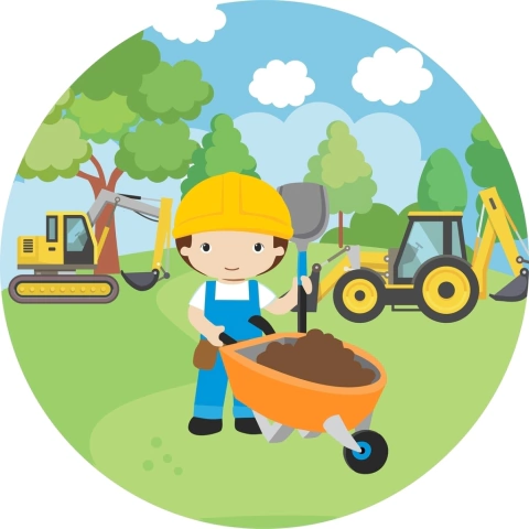 Painel de Tecido Sublimado Redondo Construção Menino Trator c/ Elástico - 150x150cm