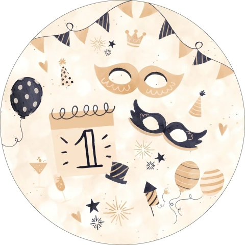 Painel de Tecido Sublimado Redondo Ano Novo Aquarela c/ Elástico 150x150cm