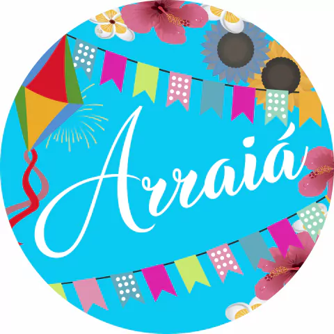 Painel de Tecido Sublimado Redondo Festa Junina Arraiá Azul c/ Elástico 150x150cm