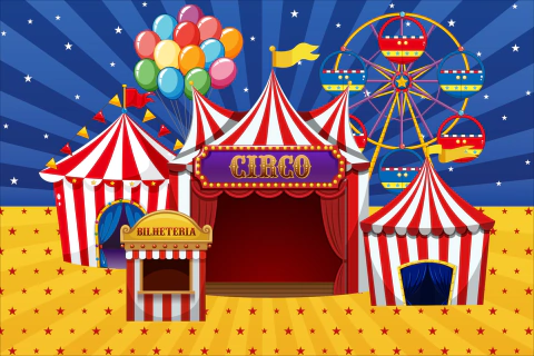 Painel de Lona Circo Tendas Estrelas Balões Roda Gigante