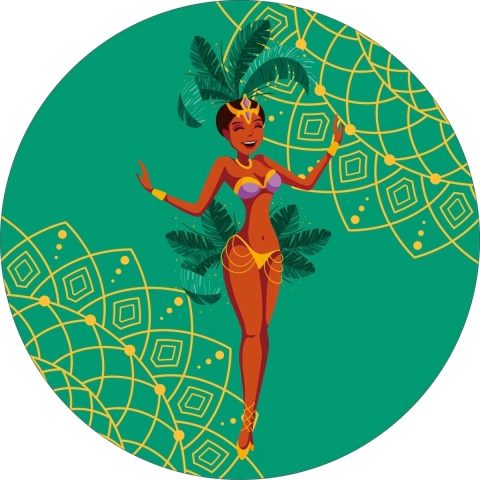 Painel De Tecido Sublimado Redondo Sambista de Carnaval C/Elástico - 150x150cm