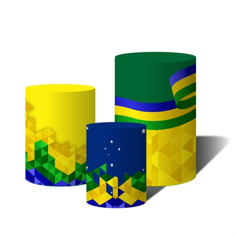 Trio Capas Para Cilindro Brasil Futebol Geométrico C/ Elástico