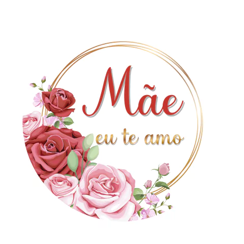 Painel de Tecido Sublimado Redondo Mãe Eu te Amo Rosas Flores Aros Dourados c/ Elástico - 150x150cm