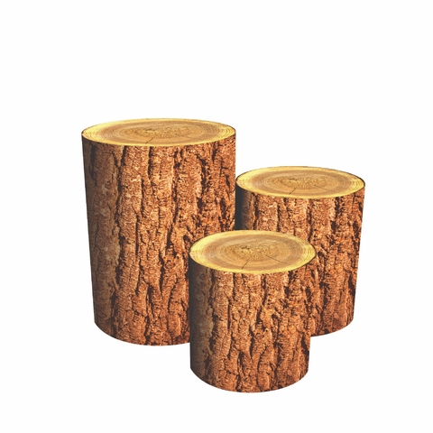 Trio Capas Cilíndricas Tronco de Árvore Madeira C/ Elastico