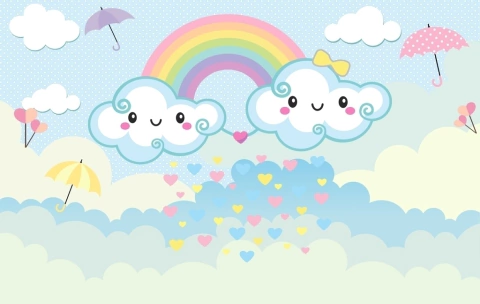 Painel de Tecido Sublimado Chuva de Amor e Guarda Chuva