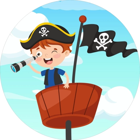 Painel de Tecido Sublimado Redondo Pirata Cute Menino c/ Elástico 150x150cm