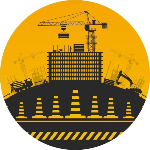 Painel de Tecido Sublimado Redondo Construção Obra Por do Sol C/ Elástico - 150x150cm