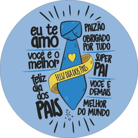 Painel de Tecido Sublimado Redondo Feliz Dia dos Pais Gravata e Frases c/ Elástico 150x150cm