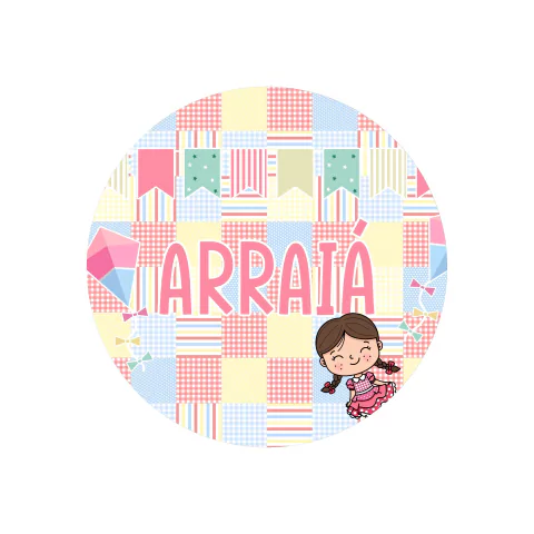 Painel de Tecido Sublimado Redondo Festa Junina Arraiá Retalhos Menina c/ Elástico 150x150cm