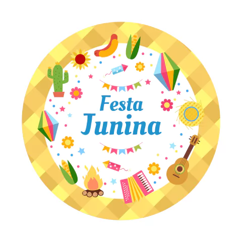 Painel de Tecido Sublimado Redondo Festa Junina Elementos Tradicionais Arraiá c/ Elástico 150x150cm