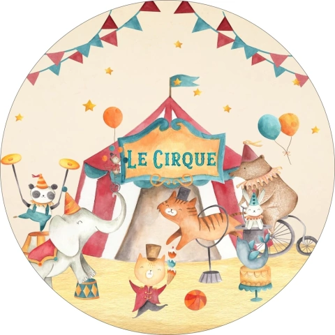 Painel de Tecido Sublimado Redondo Circo Vintage Le Cirque C/ Elastico - 150x150cm