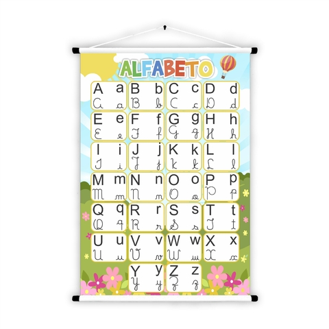 Banner de Lona Educativo Alfabeto Letras Cursivas e Forma Jardim Flores - 85x60cm