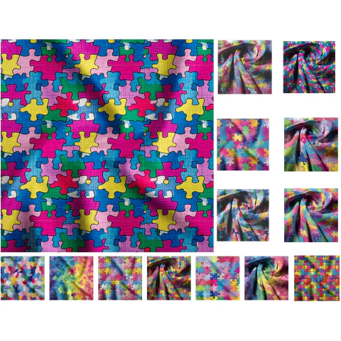 Tecido Cetim Estampada Quebra Cabeça Autismo 1,50 M de Largura - comprar online
