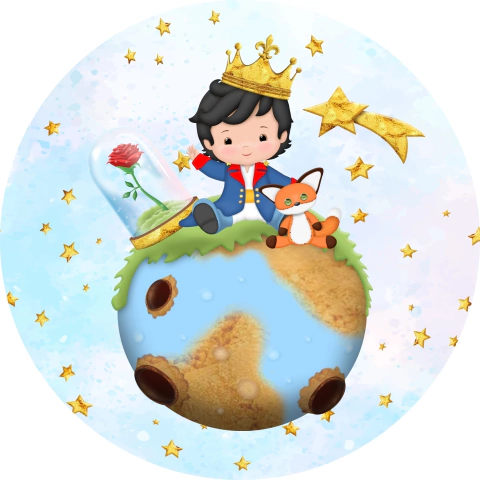 Painel de Tecido Sublimado Redondo Pequeno Príncipe Baby Castanho Escuro c/ Elástico 150x150cm