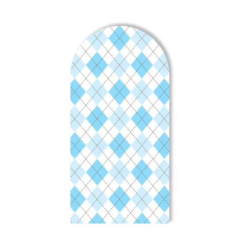 Painel Sublimado Vertical Romano Xadrez Tons de Azul Linhas Pontilhadas c/ Elástico - 080x180cm