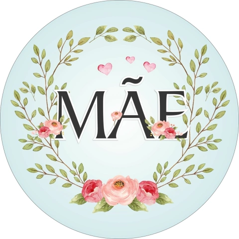 Painel de Tecido Sublimado Redondo Dia das Mães Flores Ramos e Corações c/ Elástico 150x150cm