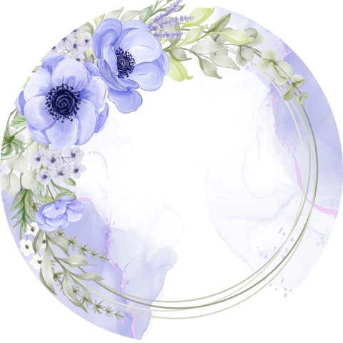 Painel de Tecido Sublimado Redondo Flores Aquarela Lilás e Branco c/ Elástico - 150x150cm