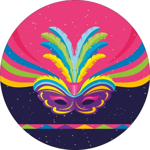 Painel de Tecido Sublimado Redondo Máscara Colorida Carnaval c/ Elástico 150x150cm